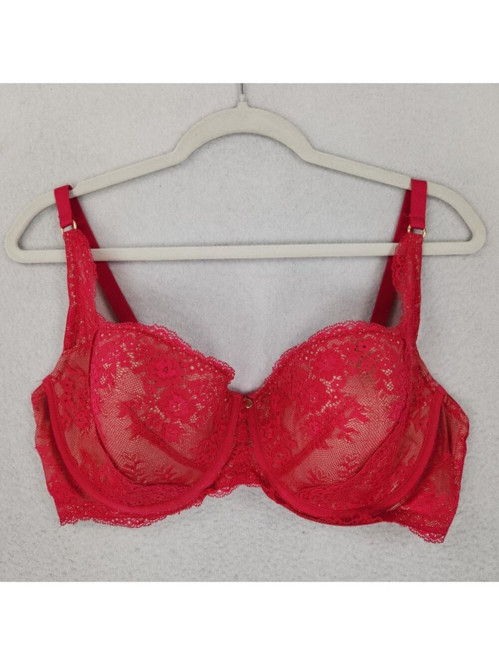 Adore Me Bra Womens 38DDD Red Lace Balconette Underwire Lightly Lined Floral